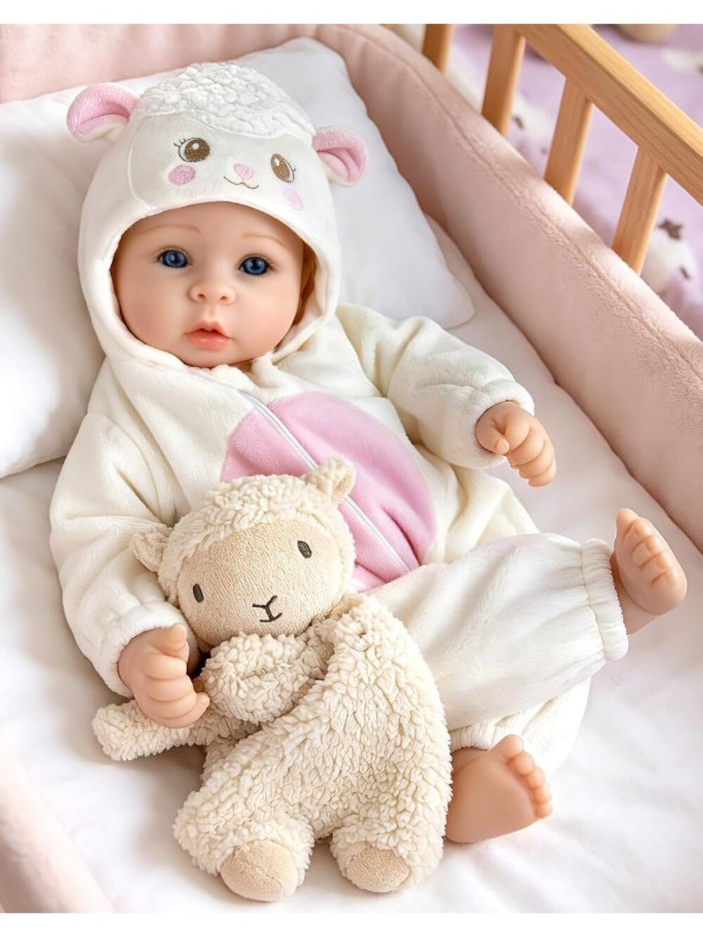 17-Inch White Sheep Baby Dolls Realistic Lifelike Baby Doll Set with Accessories